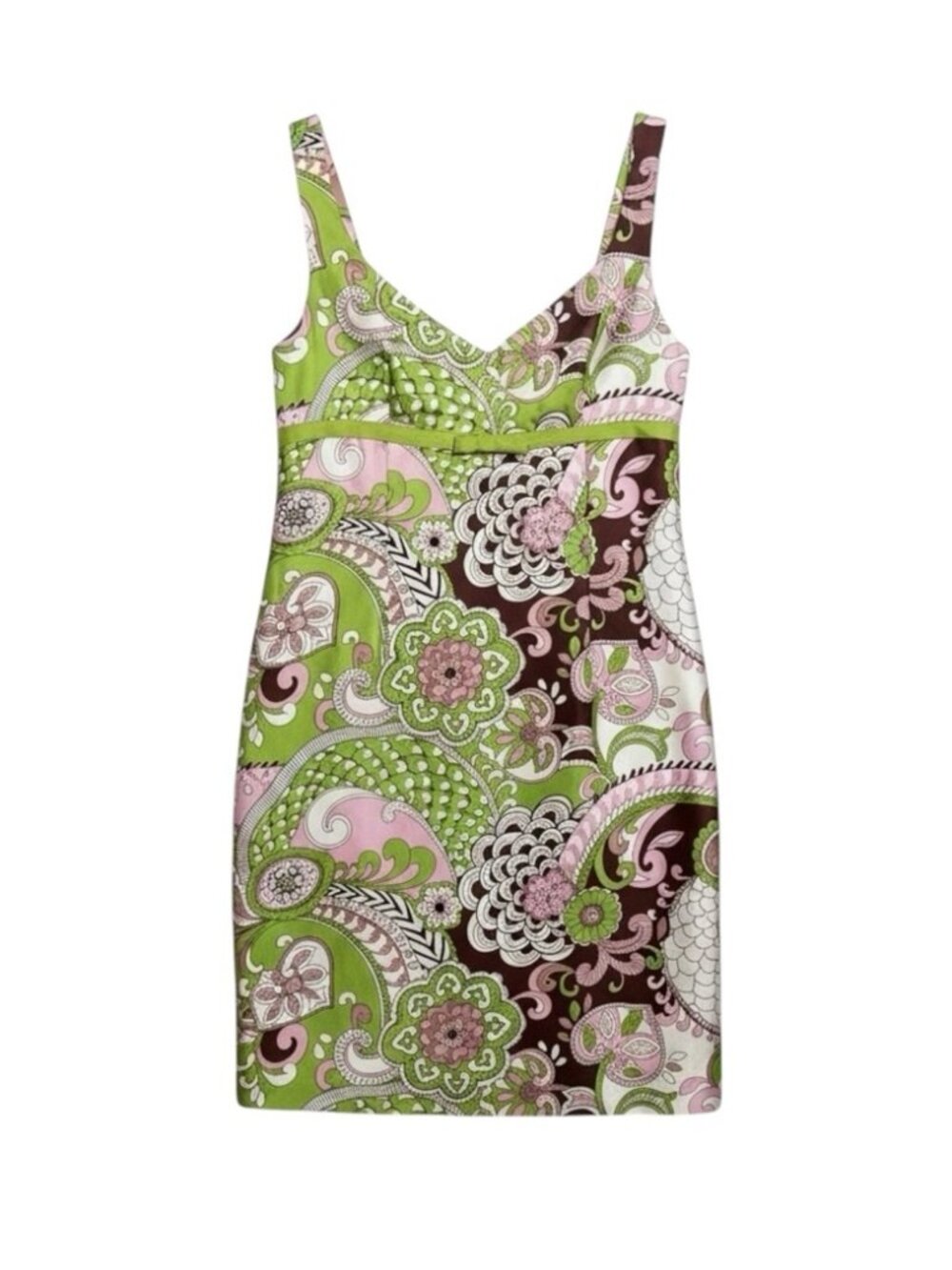 Vintage Y2K Paisley Mini Dress Women’s 6 Green‎ Brown Pink Skirtin Around
